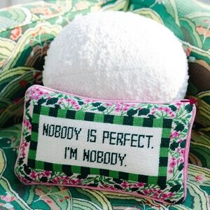 Furbish Studio Nobody Is Perfect Embroidered Throw Decorative Pillow NEW
